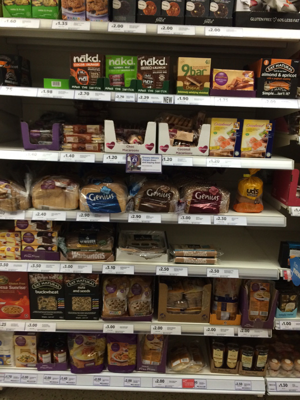 Il reparto senza glutine in un supermercato a Leeds [foto di Giorgia Leone]