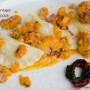 Mezzelune ripiene con bieta rossa e ricotta al ragout di zucca e salsiccia