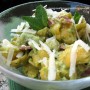 Conchiglie di mais con fave fresche, pecorino e salame