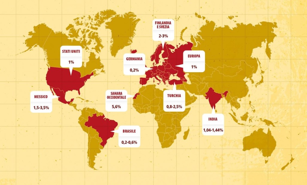 Mappa della diffusione mondiale della celiachia