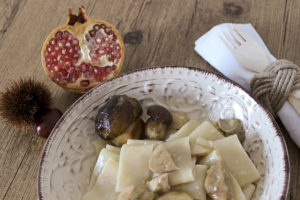 mezze maniche con porcini e melagrana - Gluten Free Travel and Living